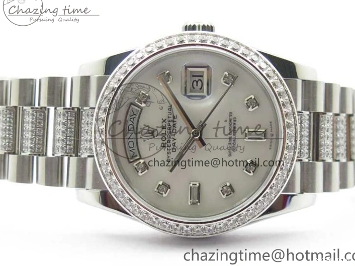 0516 Day-Date 36mm 128239 SS Crystal BP Best Edition White MOP Crystal Marker Dial on SS President Bracelet A MoistureWicking 2682